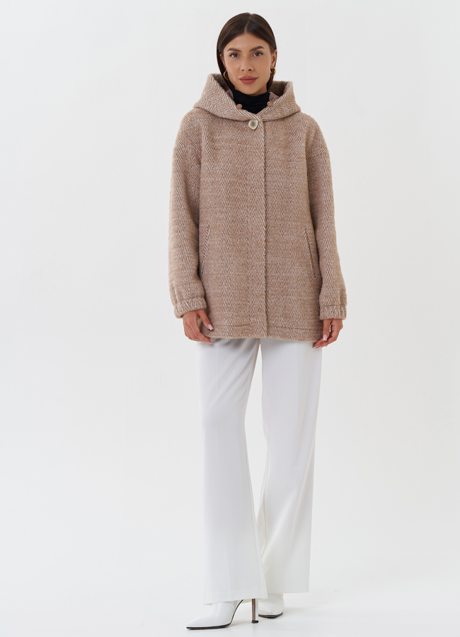 Женское пальто с капюшоном модель № 27668 меха малина