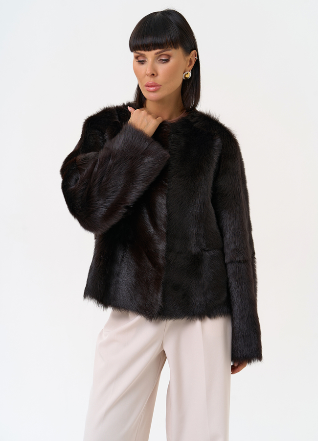 Женская натуральная дубленка в коричневом цвете модель № 31629 универмаг малина