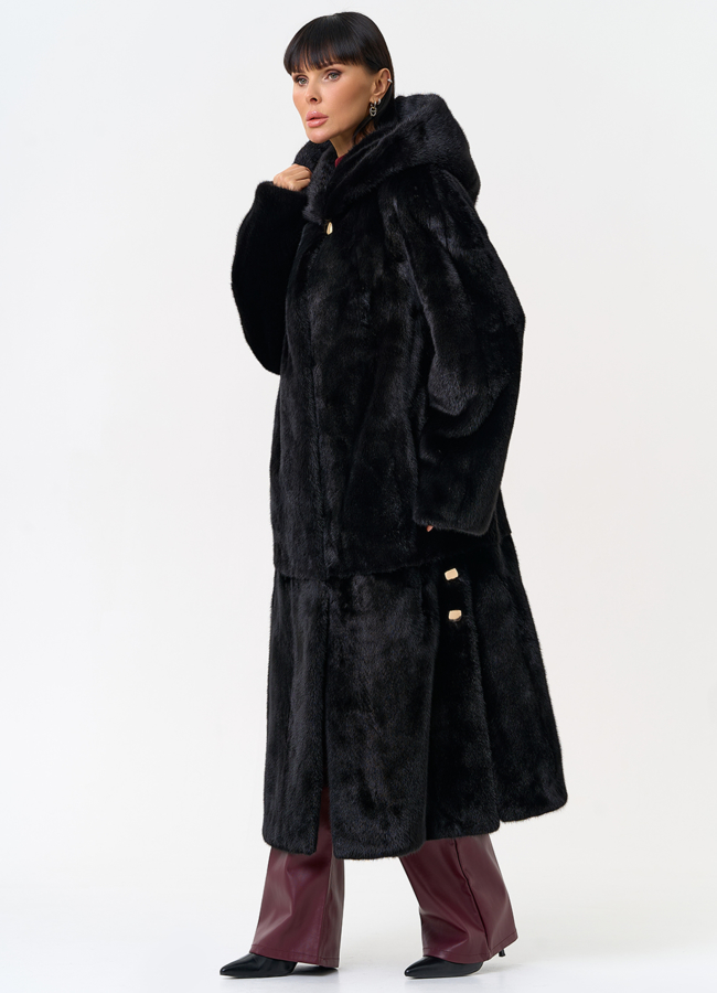 Женская шуба из скандинавской норки с капюшоном модель № 31635 универмаг малина