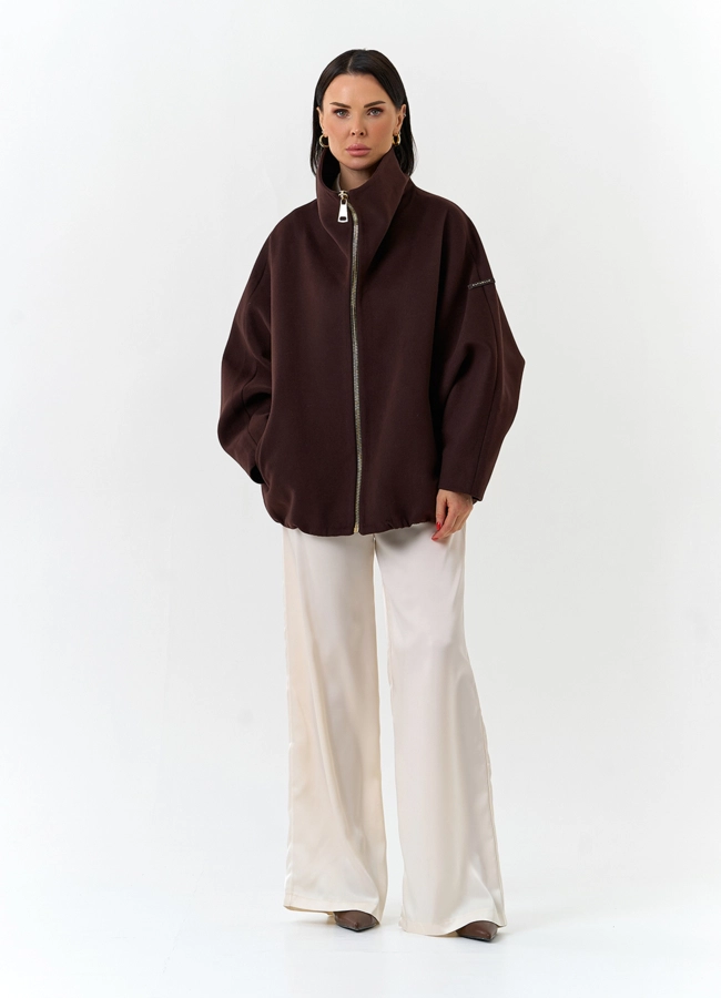 Женское укороченное пальто с высоким воротником модель № 32557 в рассрочку