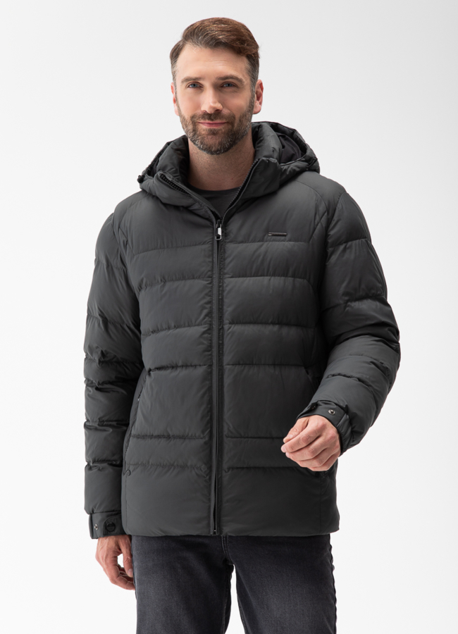 Мужской пуховик с капюшоном  модель № 28872 меха малина