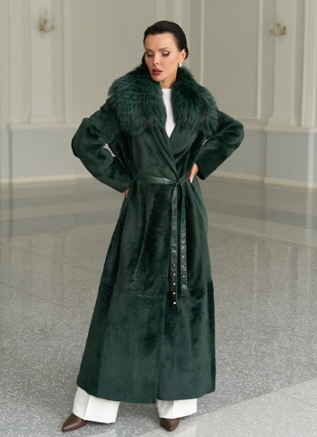 Женская двусторонняя дубленка из меха овчины Cortos с поясом из кожи питона фото