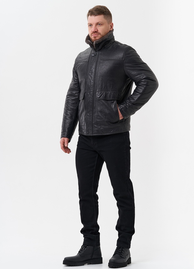 Куртка из натуральной кожи с отделкой из мутона модель № 28949 универмаг малина