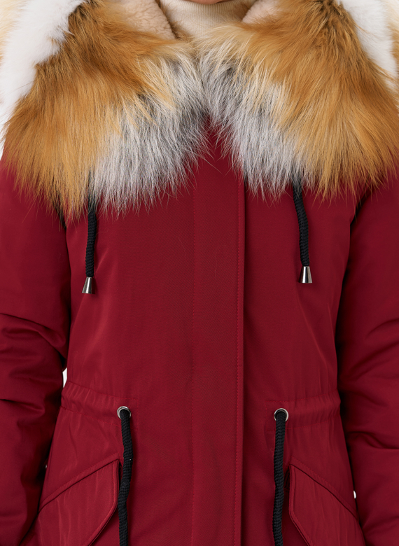 Женская парка с капюшоном из меха рыжей лисы