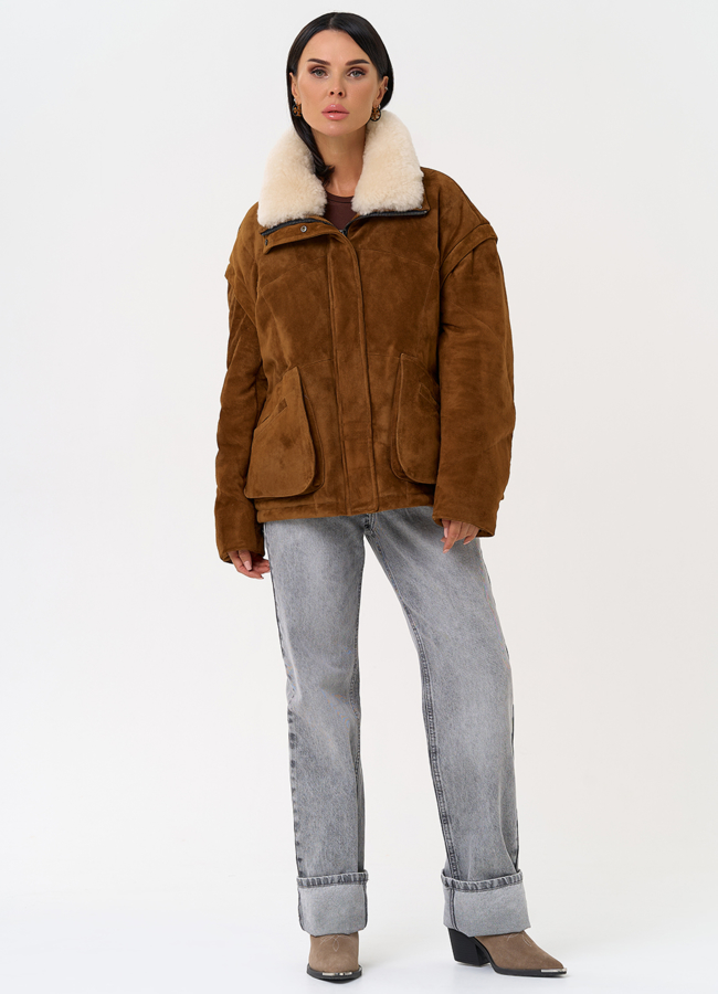 фото Пуховик - трансформер из натуральной замши модель № 31372