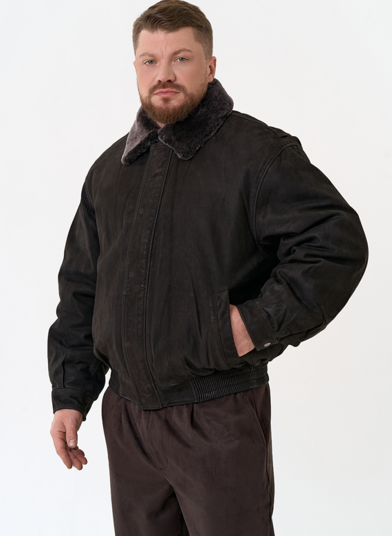Куртка пилот из натуральной кожи с отделкой из овчины