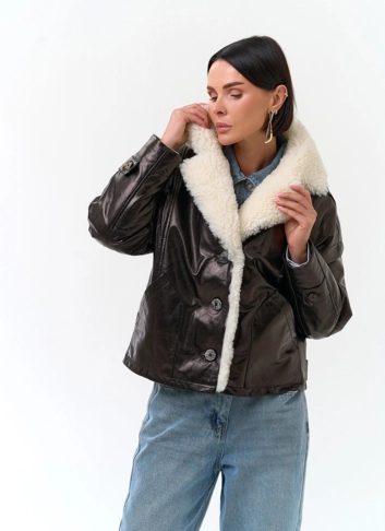 Женский кожаный пуховик из натуральной кожи