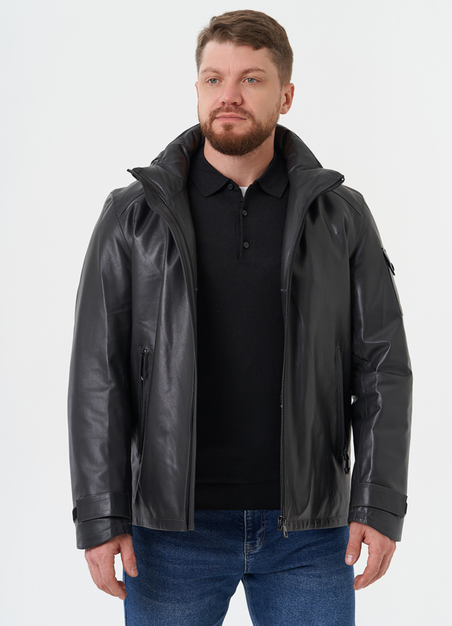 Куртка из натуральной кожи с капюшоном модель № 28581 универмаг малина