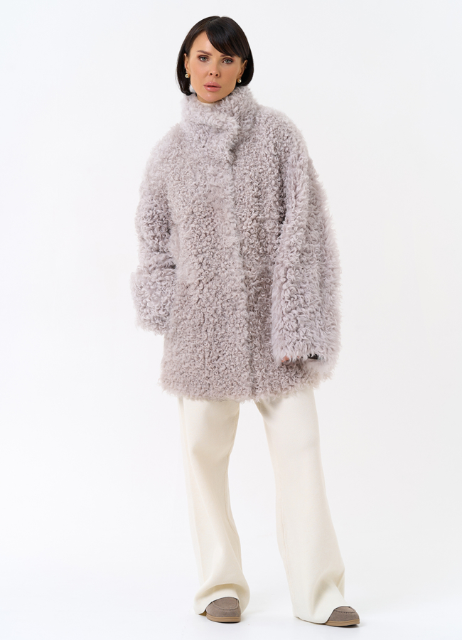 Женская двухсторонняя дубленка с воротником стойкой модель № 31849 универмаг малина