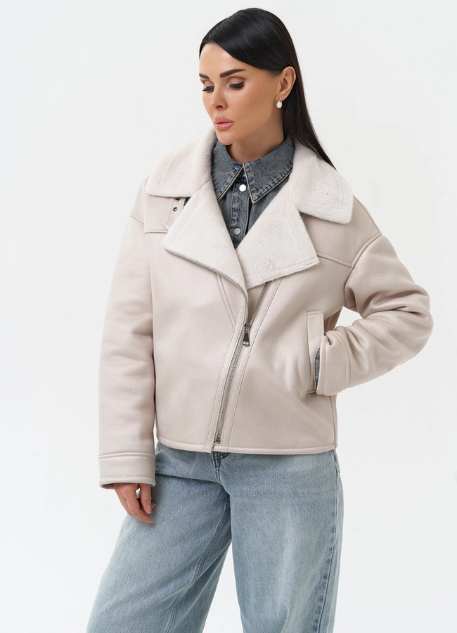 Короткая дубленка из эко замши модель № 30206 универмаг малина