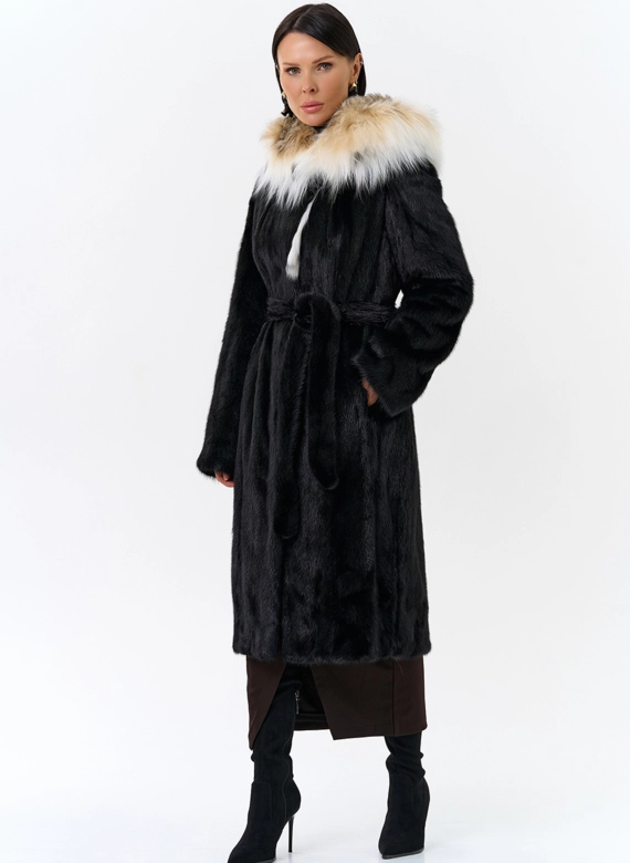 Норковая шуба с рысью в черном цвете