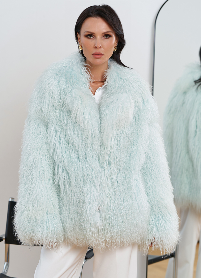 Женская шуба из меха ламы модель № 31040 меха малина