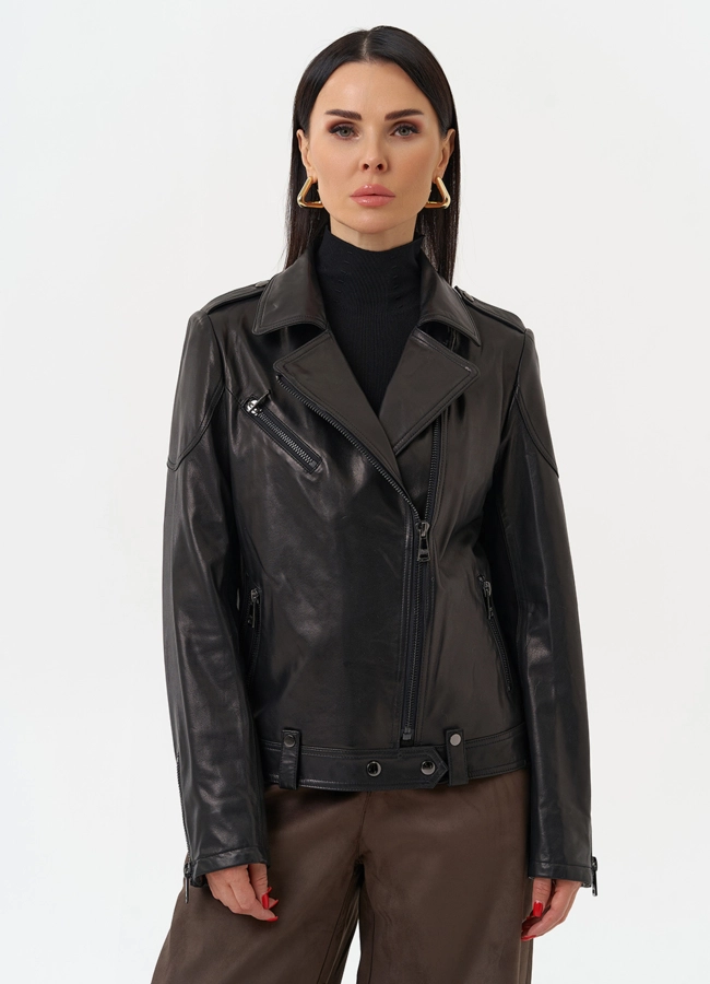 Куртка кожаная черного цвета модель № 10662 в кредит