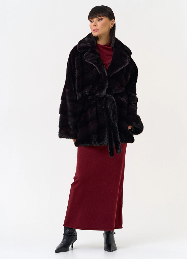 Шуба из меха норки с английским воротником модель № 31641 в рассрочку