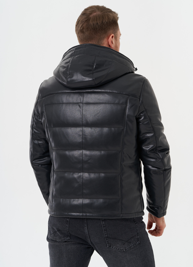 Утепленная куртка из эко кожи с капюшоном модель № 27739 универмаг малина