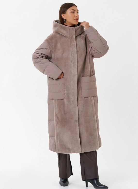 Комбинированное пальто с капюшоном