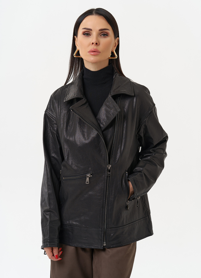 фото Женская косуха оверсайз черного цвета модель № 29989