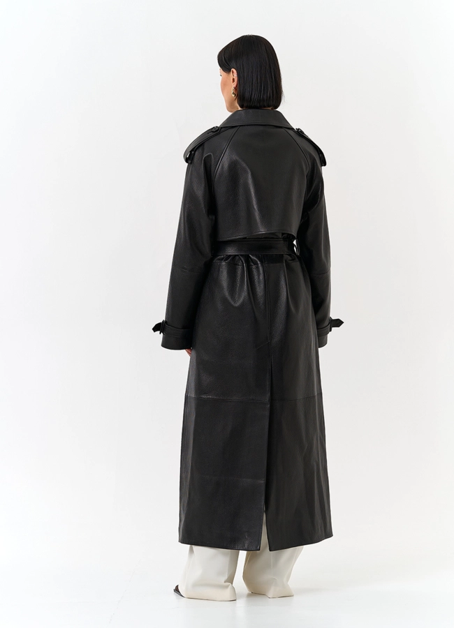 Женский длинный плащ из натуральной кожи модель № 32903 в кредит
