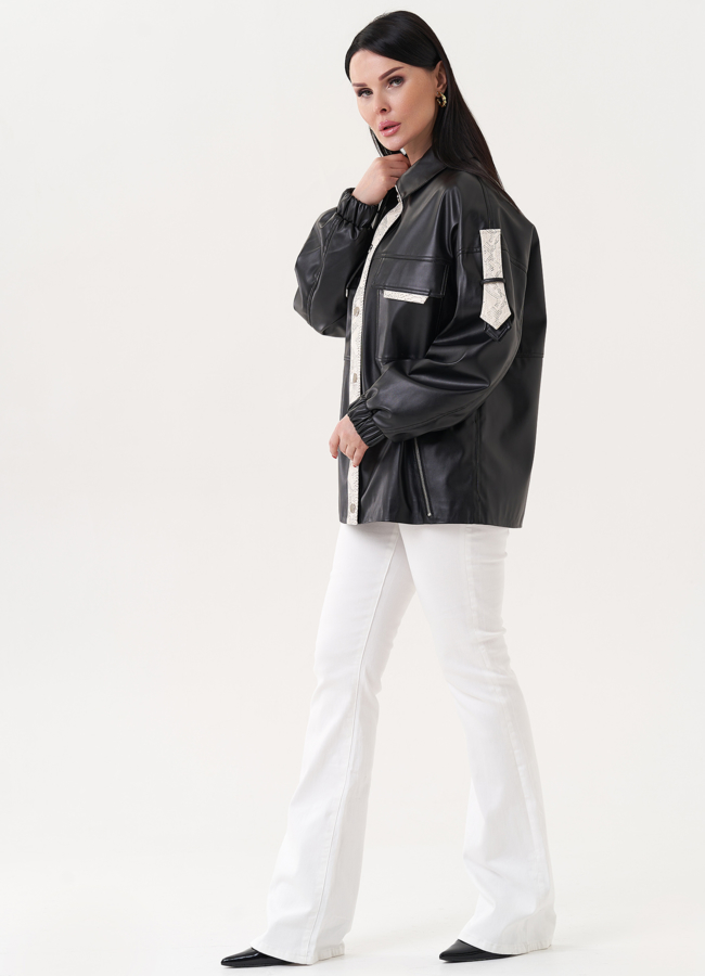 фото Куртка-рубашка из эко кожи с контрастными вставками модель № 27161