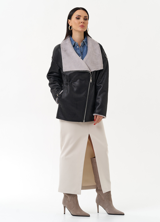 Женская дубленка из эко замши  модель № 29982 универмаг малина