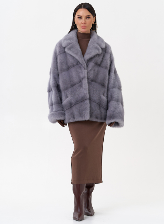 Короткая норковая шуба с английским воротником