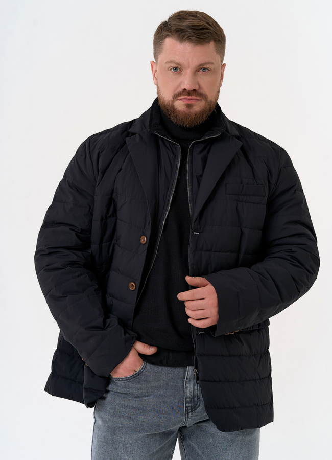 Мужской пуховик со съемной манишкой модель № 31460 меха малина