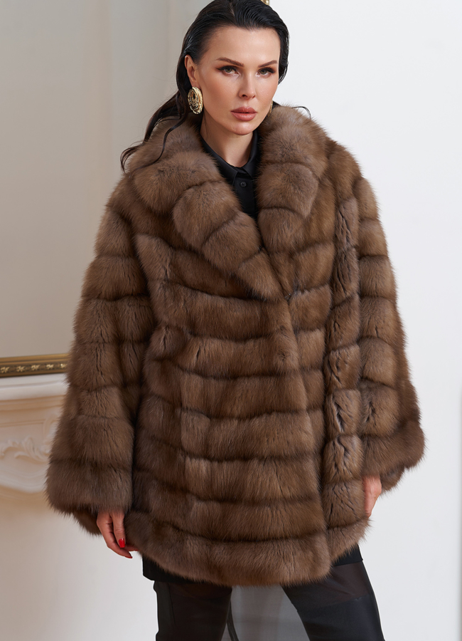 Шуба из куницы оверсайз модель № 24643 меха малина