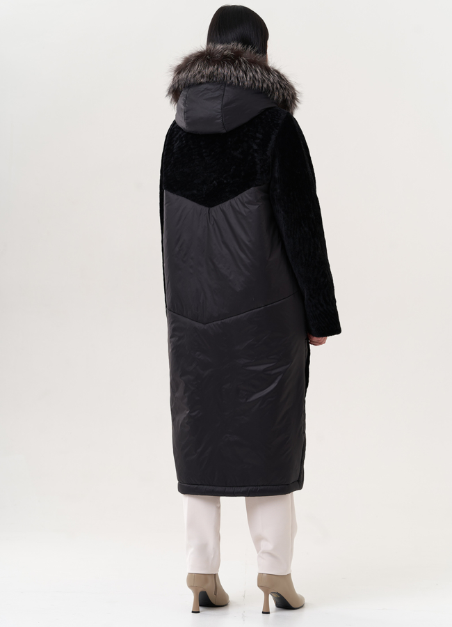 Комбинированный пуховик с овчиной модель № 26912 универмаг малина