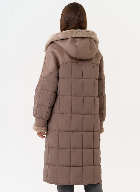 Комбинированный пуховик из эко кожи