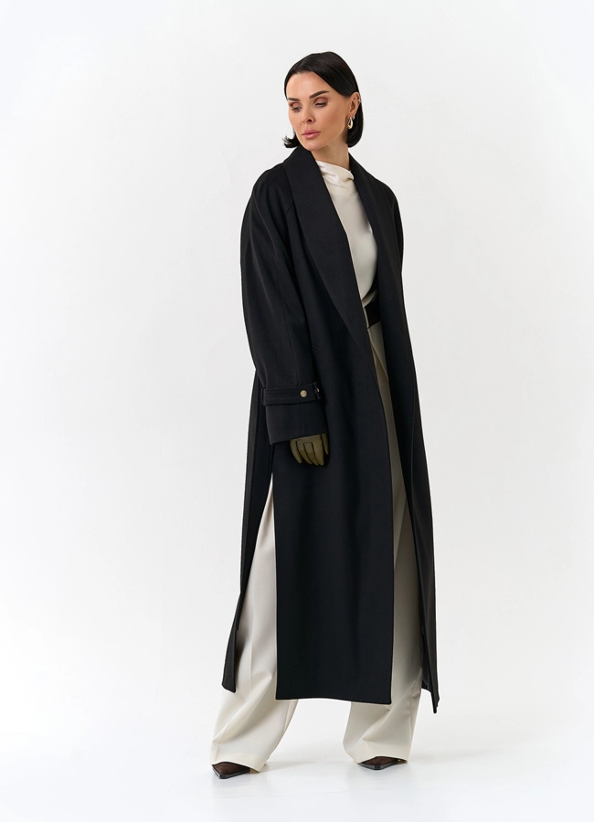 Женское длинное пальто с поясом модель № 32851 в кредит