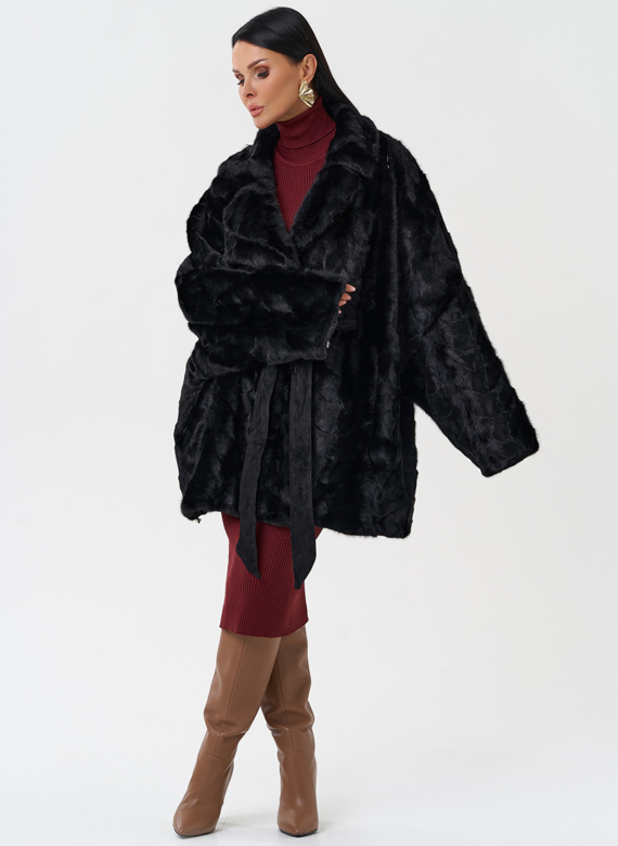 Шуба из меха норки с английским воротником